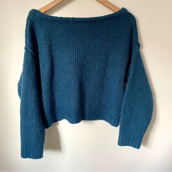 Anthropologie Chunky Knit Boatneck Sweater Teal Size Extra Small - Picture 4 of 8
